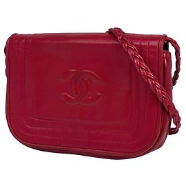 Chanel Red Leather Shoulder Bag Red