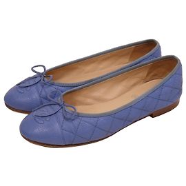 Chanel Blue Quilted Caviar Leather Ballet Flats