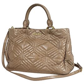 Bolsa de mão em couro 2-Way Miu Miu Bege
