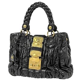 Sac à main Miu Miu Matelassé en cuir noir Noir