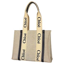 Borsa Tote Chloé Woody Medium Nero Beige