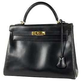 Hermès Hermes Kelly 32 Handbag in Black Box Calf Leather Black