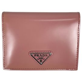 Portefeuille bi-fold Prada en cuir rose Rose