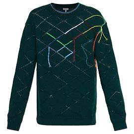 Loewe Wollpullover Grün mit geometrischem Muster Grün