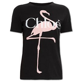 T-shirt Chloé Logo nero in cotone con fenicottero Nero
