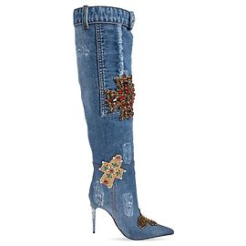Dolce & Gabbana Stivali con tacco in denim blu Blu