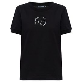 T-shirt Dolce & Gabbana noir avec logo DG à sequins en coton Noir