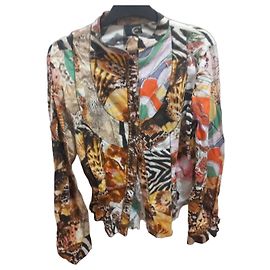 Roberto Cavalli Patchwork Animalier Hemd Braun Schwarz Pink Weiß Mehrfarben Grün Orange Gelb