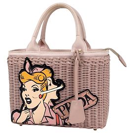 Prada Pink Canvas Wicker Basket Handbag Pink
