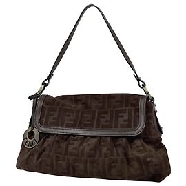Fendi Zucca Pattern Suede Shoulder Bag Brown