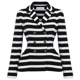 Christian Dior Gestreifte Strickjacke Weiß Blau