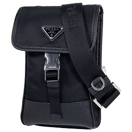 Prada Logo Plate Shoulder Bag in Black Black