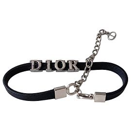 Christian Dior Lederarmband Schwarz Silber Logo Schwarz