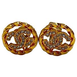 Orecchini a clip rotondi Chanel CC placcati oro con strass D'oro