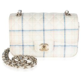 Bolsa Mini Rectangular Flap Chanel em couro de bezerro branco multicolorido com estampa de tweed Branco Multicor