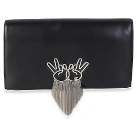 Chanel Fold-Over Clutch aus schwarzem Lammleder mit Strass-Friedenszeichen Schwarz