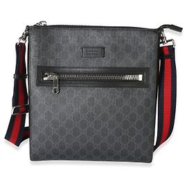 Gucci Black GG Supreme Canvas Web Flat Messenger Bag Blue