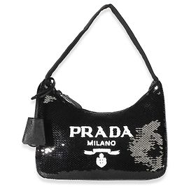 Sac Prada Mini Re-Edition 2000 en paillettes noir et blanc Noir