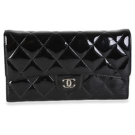 Chanel Black Quilted Patent CC Long Flap Wallet Black