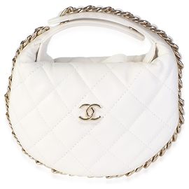 Chanel Mini-Tasche aus weißem gestepptem Lammleder mit Kette Weiß