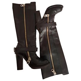 Chloé Black Leather Knee-High Block Heel Boots Black