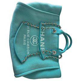 Chanel Deauville Saco Cabas Lona Turquesa Turquesa