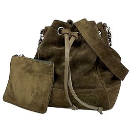 Sac à épaule Chanel en daim kaki Kaki