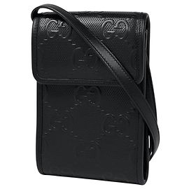Gucci GG Embossed Mini Leather Shoulder Bag Black