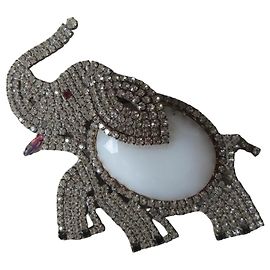 Autre Marque Broche de elefante vintage com strass e cabochão branco Prata Branco