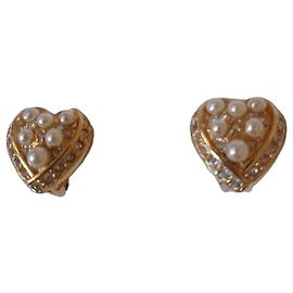 Dior pendientes de corazón perlas y strass dorados Dorado