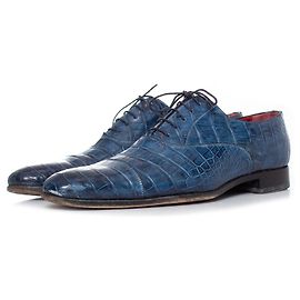 Santoni, Scarpe derby stringate in pelle di alligatore blu Blu