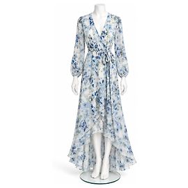 Jenny Packham Wickelkleid mit Blumenprint Weiß Blau Grün