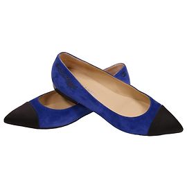 Chanel Gabrielle Blue Suede Cap Toe Ballet Flats Black Blue