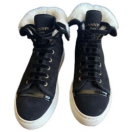 Lanvin High-Top Suede Sneakers Black and White Black White