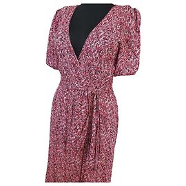 Ba&sh Robe Portefeuille en Viscose Imprimé Floral Rouge