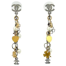 Boucles d'oreilles puces Chanel avec logo Coco Argenté Doré