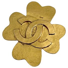 Chanel Gold Plated Clover Brooch Golden