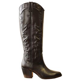 Maje Black Leather Cowboy Boots Black
