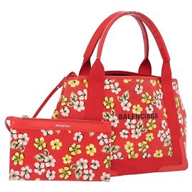 Balenciaga Navy Cabas S Tote Bag Canvas Red Silver 339933 Other