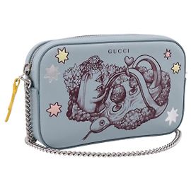 GUCCI Yuko Higuchi Chain Shoulder Bag Leather Light Blue 860648 Altro