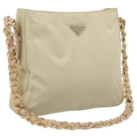 PRADA Bolso de hombro con cadena Nylon Ivory Silver Otro