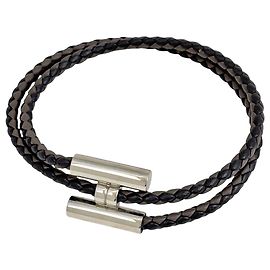 Hermès Pulseira Charm Tresse Hermes em Preto e Prata Preto Prata