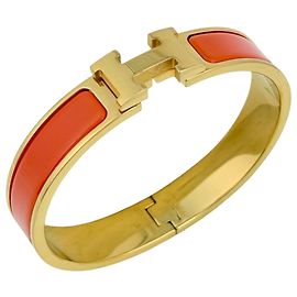 Bracelete Hermès Click H em Ouro e Laranja Dourado Laranja
