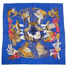 Hermès Lenço de seda Hermes Carre 90 Chapeau Azul Multicor