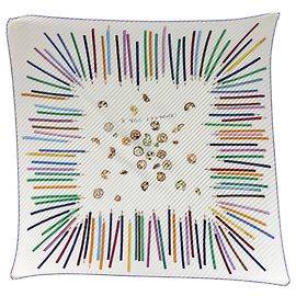 Hermès Hermes HERMES Carre 90 A VOS CRAYONS Lenço Branco Multicor