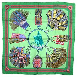 Hermès Lenço Hermes Carre 90 CUIRS DU DESERT Multicor Verde