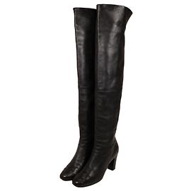 Stivali sopra il ginocchio Chanel in pelle nera Nero