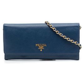 Carteira com Corrente Prada Blue Saffiano Azul Azul escuro