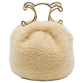 Céline Borsa Celine Beige Shearling Triomphe Frame Beige