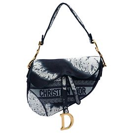 Bolso Saddle Dior de lona azul bordada tie dye Azul Azul marino